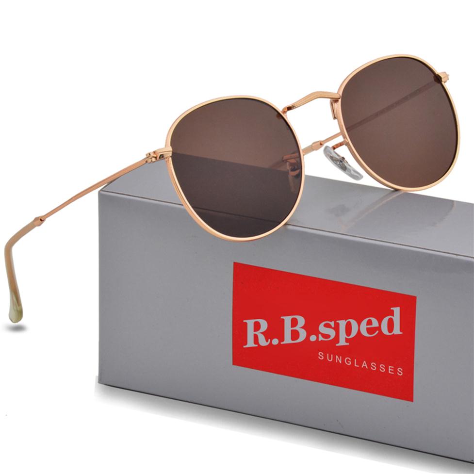 1pcs High Quality Fashion Round Sunglasses Mens Womens Designer Brand Sun Glasses Gold Metal Black Dark uv400 Lenses Better Brown 320N