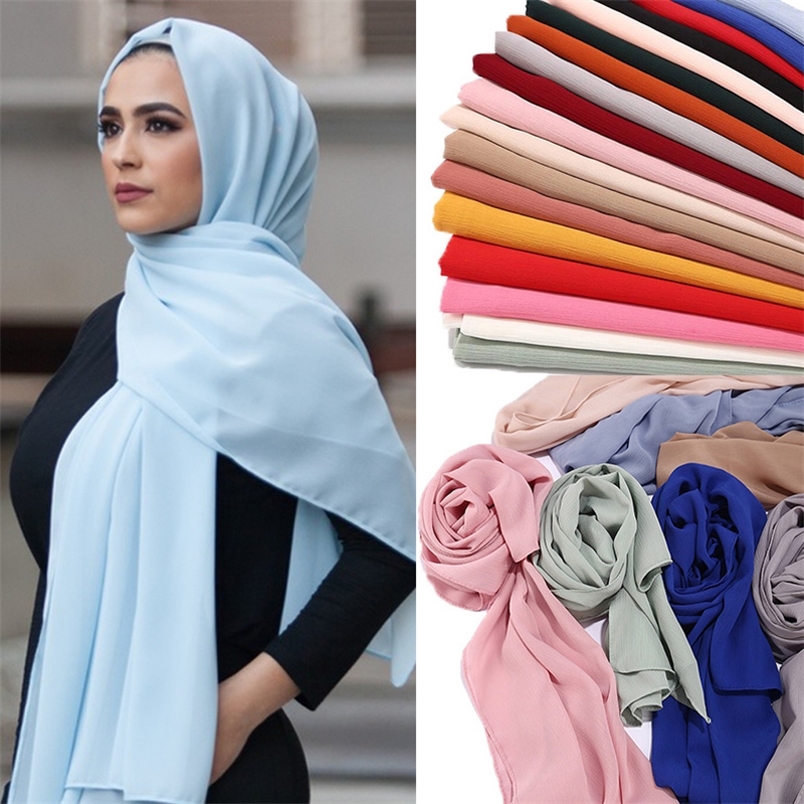 

chiffon hijab women plain bubble scarf wrap printe solid color shawls headband muslim s scarves 220704