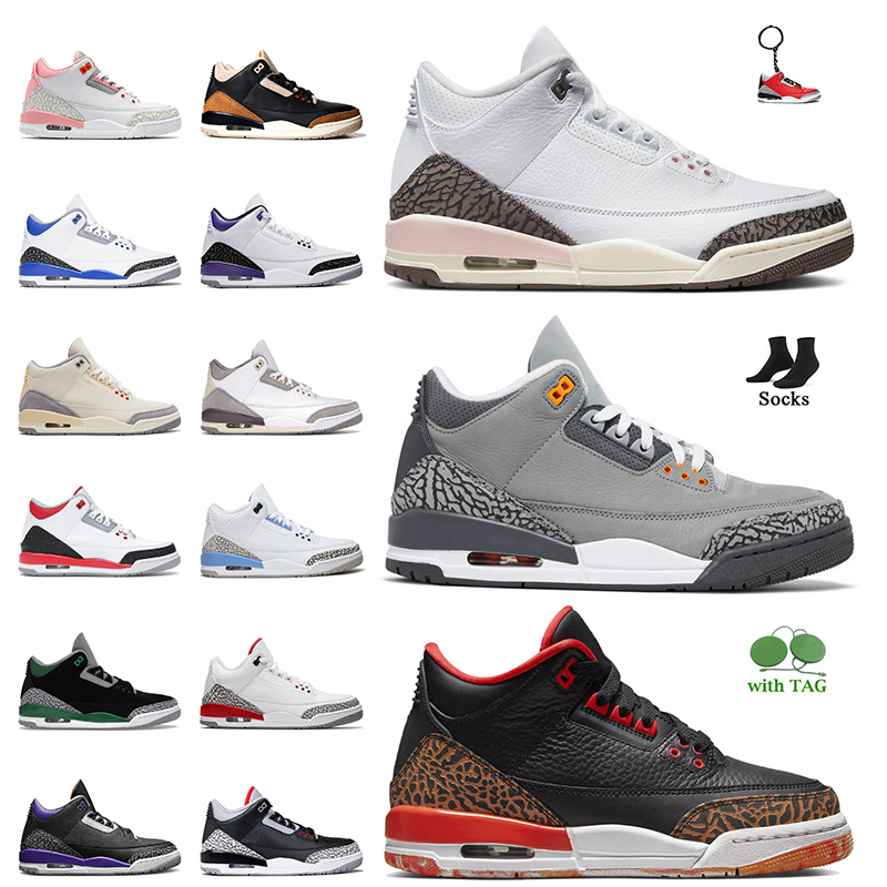 

3s Muslin Basketball Shoes Top Quality Jumpman 3 Women Mens Trainers Sports Neapolitan Dark Mocha Cool Grey Kumquat Desert Cement Dark Iris Cardinal Red OG Sneakers, D45 seoul 40-47