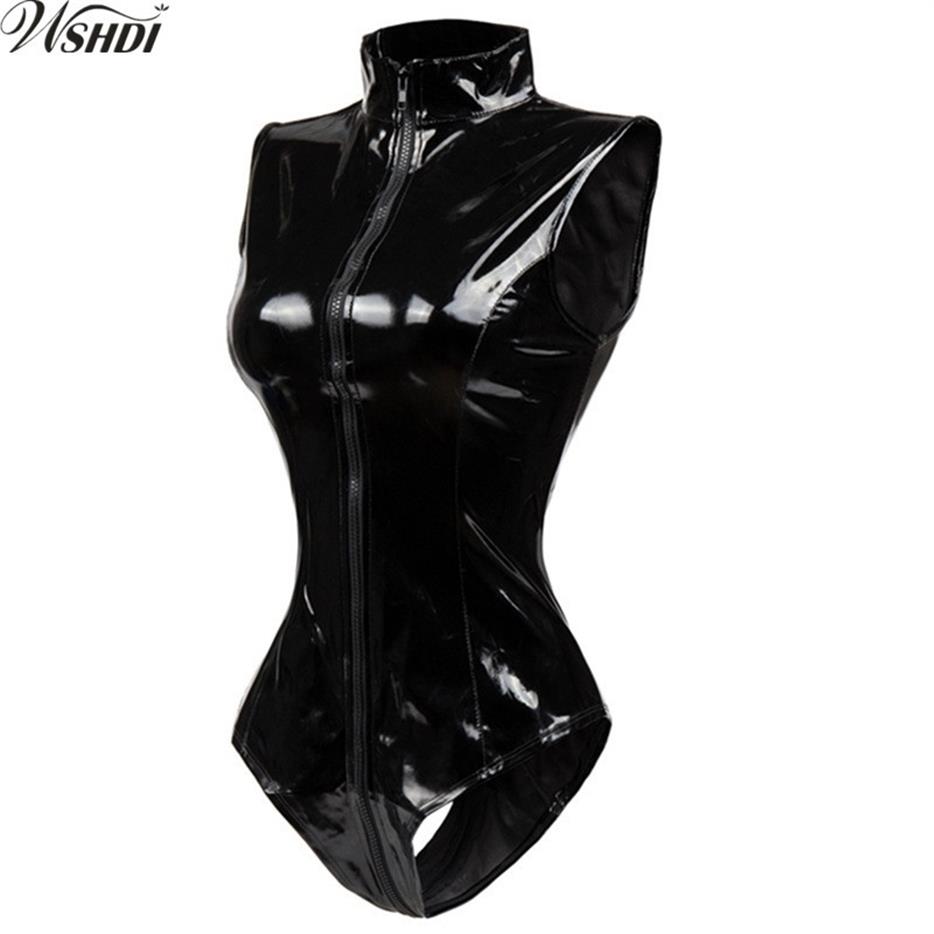 

S-XXL Red Black Latex Wet Look Bodycon Catsuit Sexy Faux Leather Bodysuit Zipper PVC Jumpsuit Cosplay Clubwear Dance Costume Y2004276l, Beige