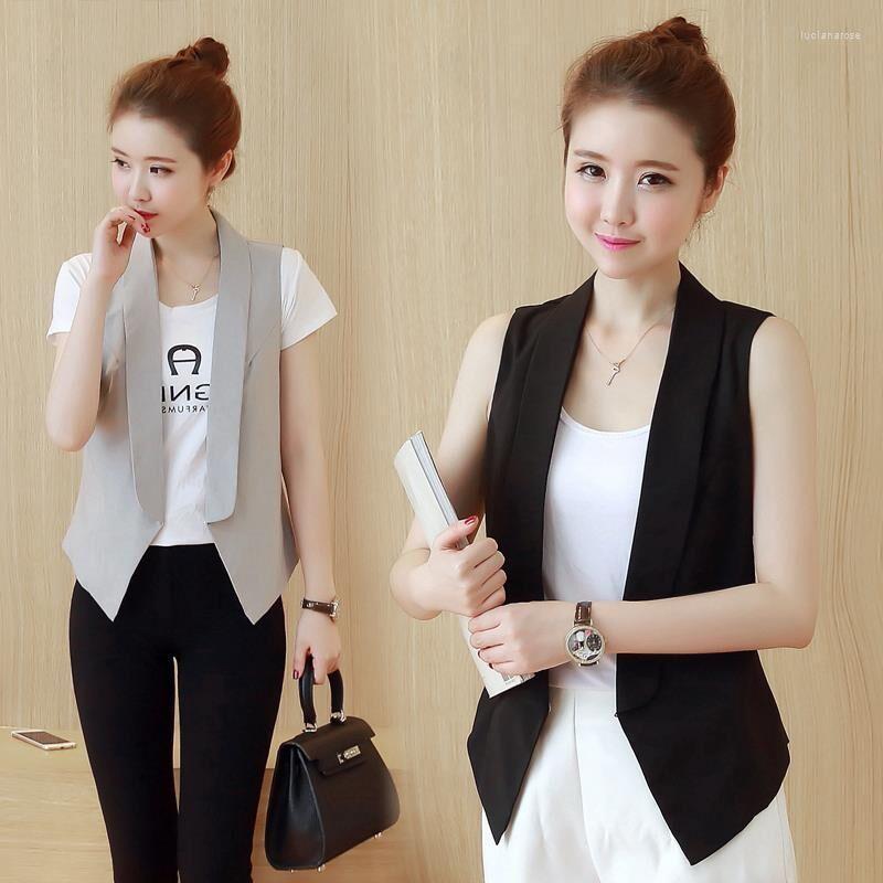 

Women's Vests Summer V-Neck Vest Women Thin Waistcoat Single Breasted Sleeveless Blazer Feminino Short Slim Veste Femme Tide Plus Size 2XL L, Black