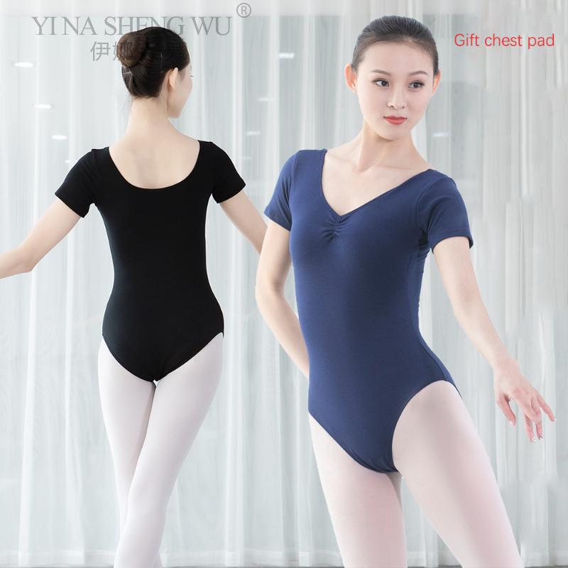 

Stage Wear Women Ballet Leotards Dance Adult Soft Cotton Short Sleeve Stretch Gymnastics Bodysuit Dancewear Practice Clothes, Black