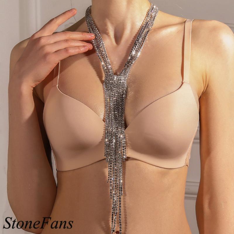 

Chokers Stonefans Fashion Multi-layer Rhinestone Long Tassel Necklace Neck Scarf For Women Trendy Statement Jewelry WholesaleChokers