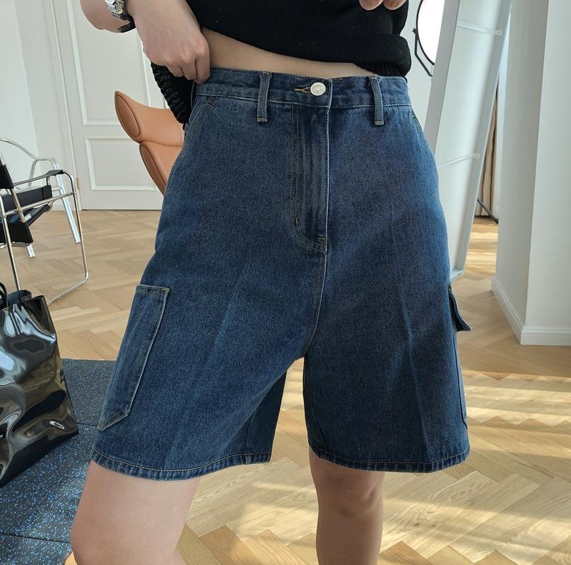 

Women High Waist Denim Shorts Summer Loose Wild Five-point Street Fashion Y2k Pocket Straight Chic, Blue