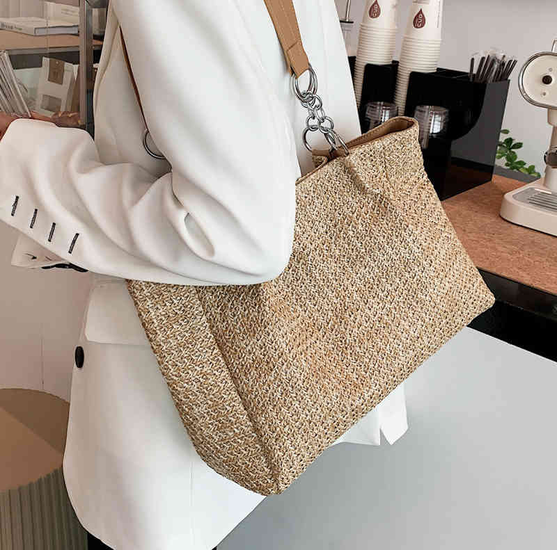 

Summer bag women's high-capacity new niche grass woven shoulder bag advanced sense woven Tote Bag Purses_DNGB, Khaki