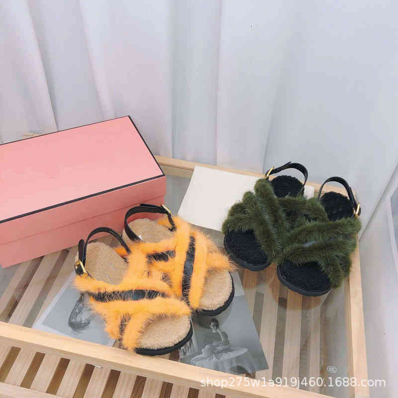 

Slippers autumn and winter fashion comfortable leisure wool shoes white lamb slippers women wear mink thick soled sandals, 1# shoe box