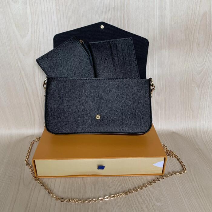 

Top 3pcs set Women Classic Luxury designer handbag Pochette Felicie Bag Genuine Leather Handbags Shoulder handbag Clutch Tote Messenger Shopping Purse with box, White flower