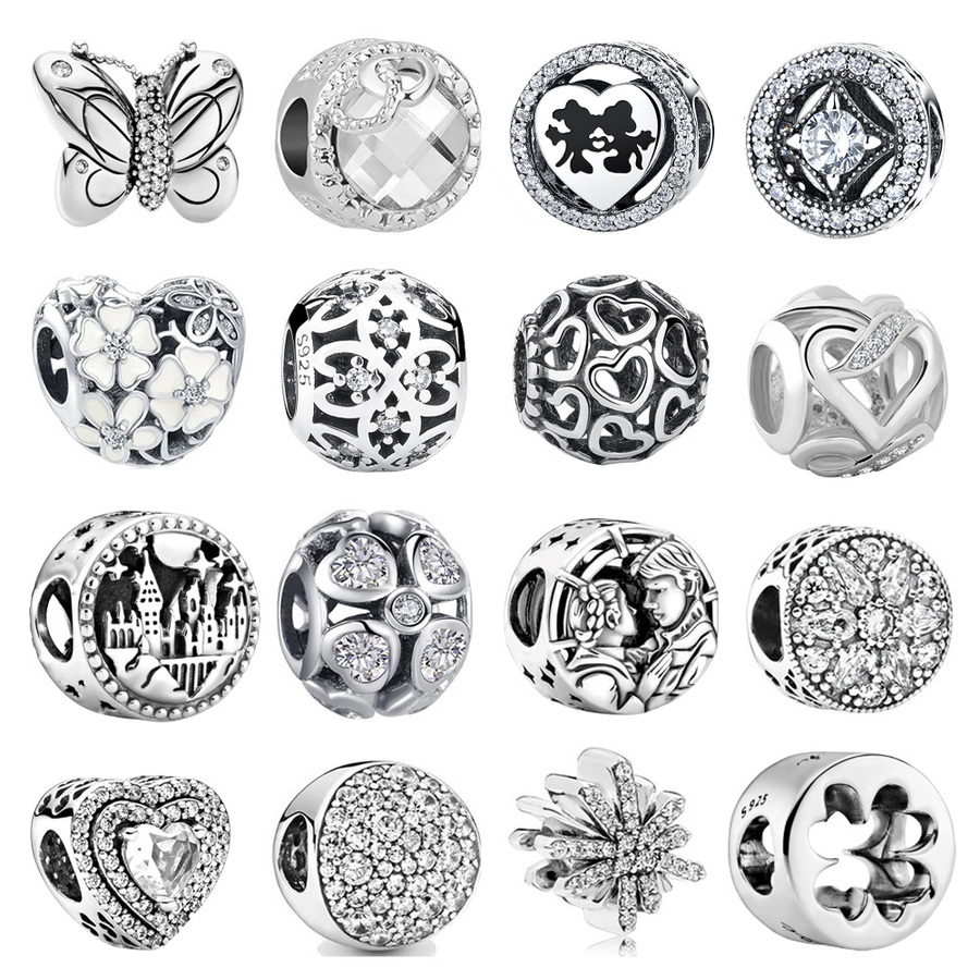 

925 Sterling Silver Dangle Charm Love White Zirconia Beads Bead Fit Pandora Charms Bracelet DIY Jewelry Accessories