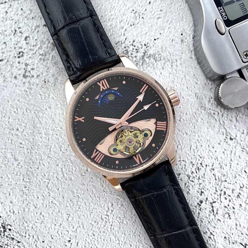 

2022 New luxury mens watches tourbillon Three stitches automatic Mechanical watch high quality European Top brand moon Phase leather strap Fashion sport style one
