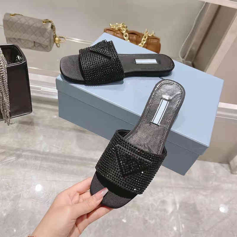 

Triangular standard Rhinestone flat slippers in spring and summer of 2022 fairy style exposed toe thin heelsone-sided with cool drag Outlet, Black rhinestone flat bottom