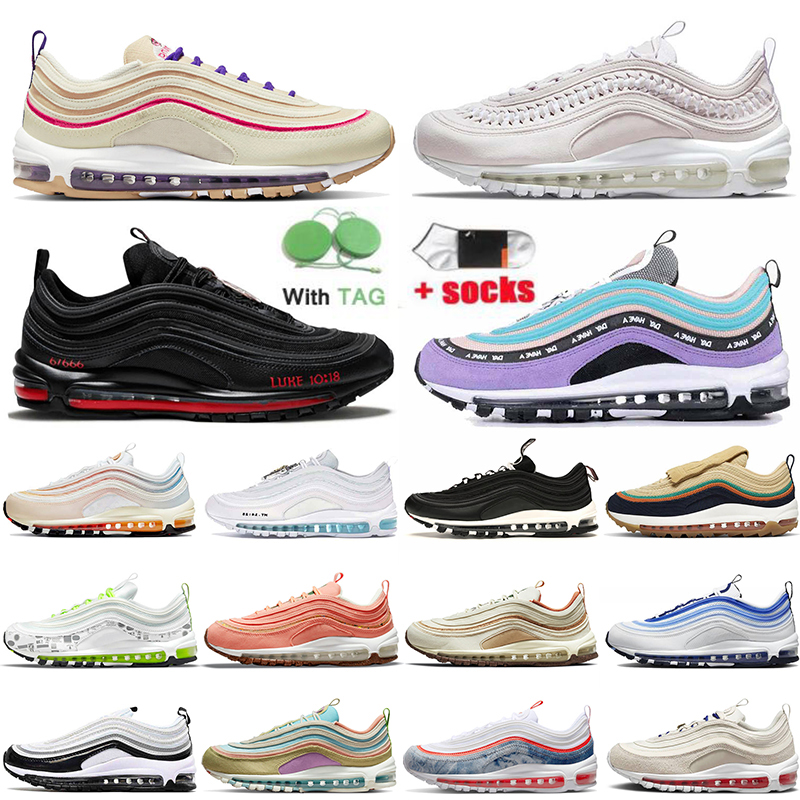 

2022 Cushion 97s Running Shoes Airness First Use Cork Silver Purple Bullet Triple Black White Women Mens Trainers Undefeated Sneakers Washed Denim Big Size US 12, A#19 36-46 triple white