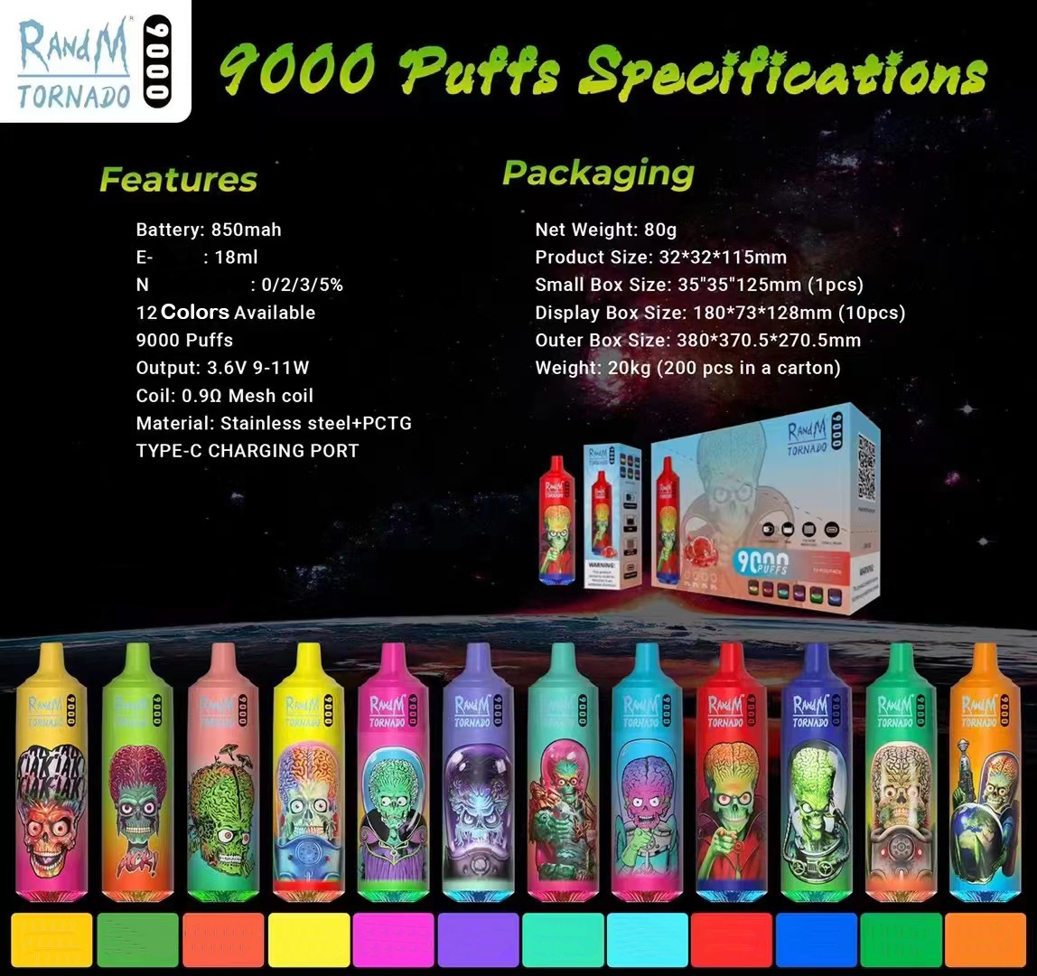 

Original RandM Tornado 9000 Puffs Disposable Vape Pen E Cigarettes With RGB Light Rechargeable 18ml Pod Big Vapor Puff Vapes Kit Vs Bar Bang Xxl 800 1600 Iget King Flex