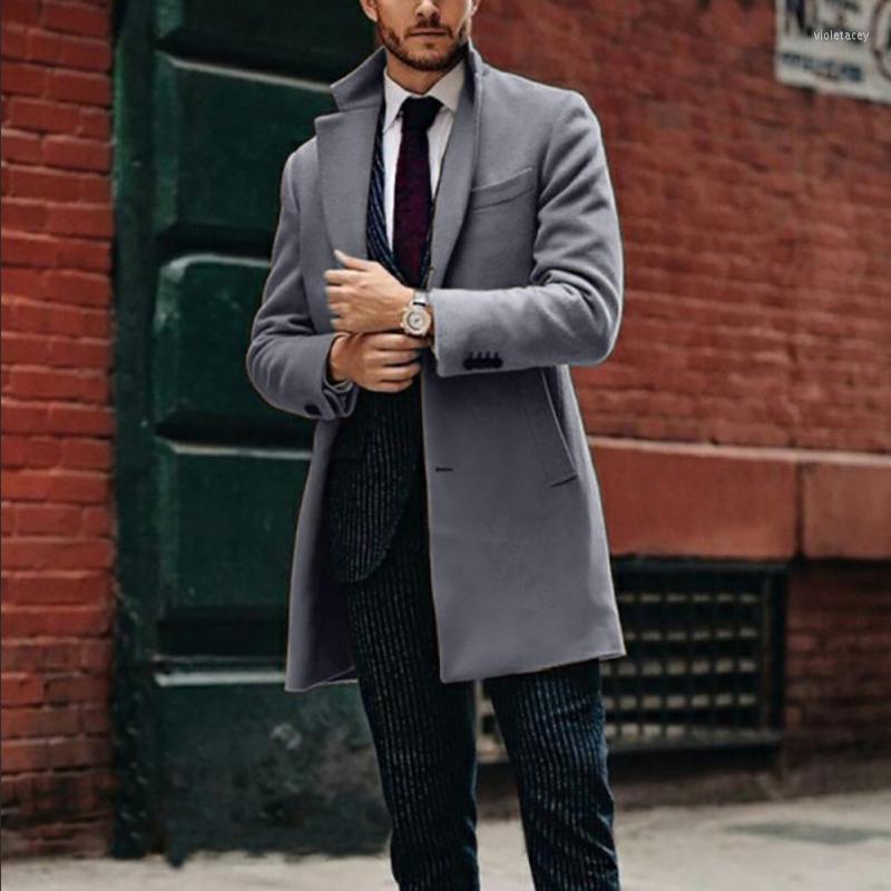 

Men' Wool & Blends Fashion Coats Casual Length Cardigan Solid Color Long Sleeve Turn-down Collar Trench Coat Streetwear Jacket Viol22, Black