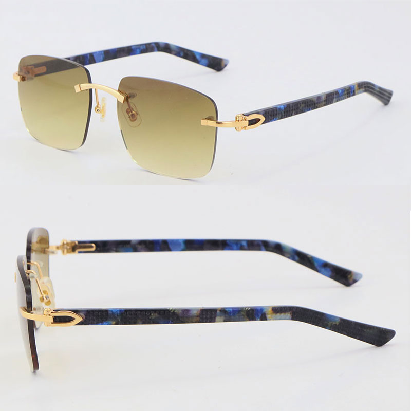 

Wholesale Selling Marble Blue Plank Rimless Sunglasses 8300816 Goggle Ornamental Sunglasses Classic Pilots Metal Frame Simple Leisure Glasses Size:54