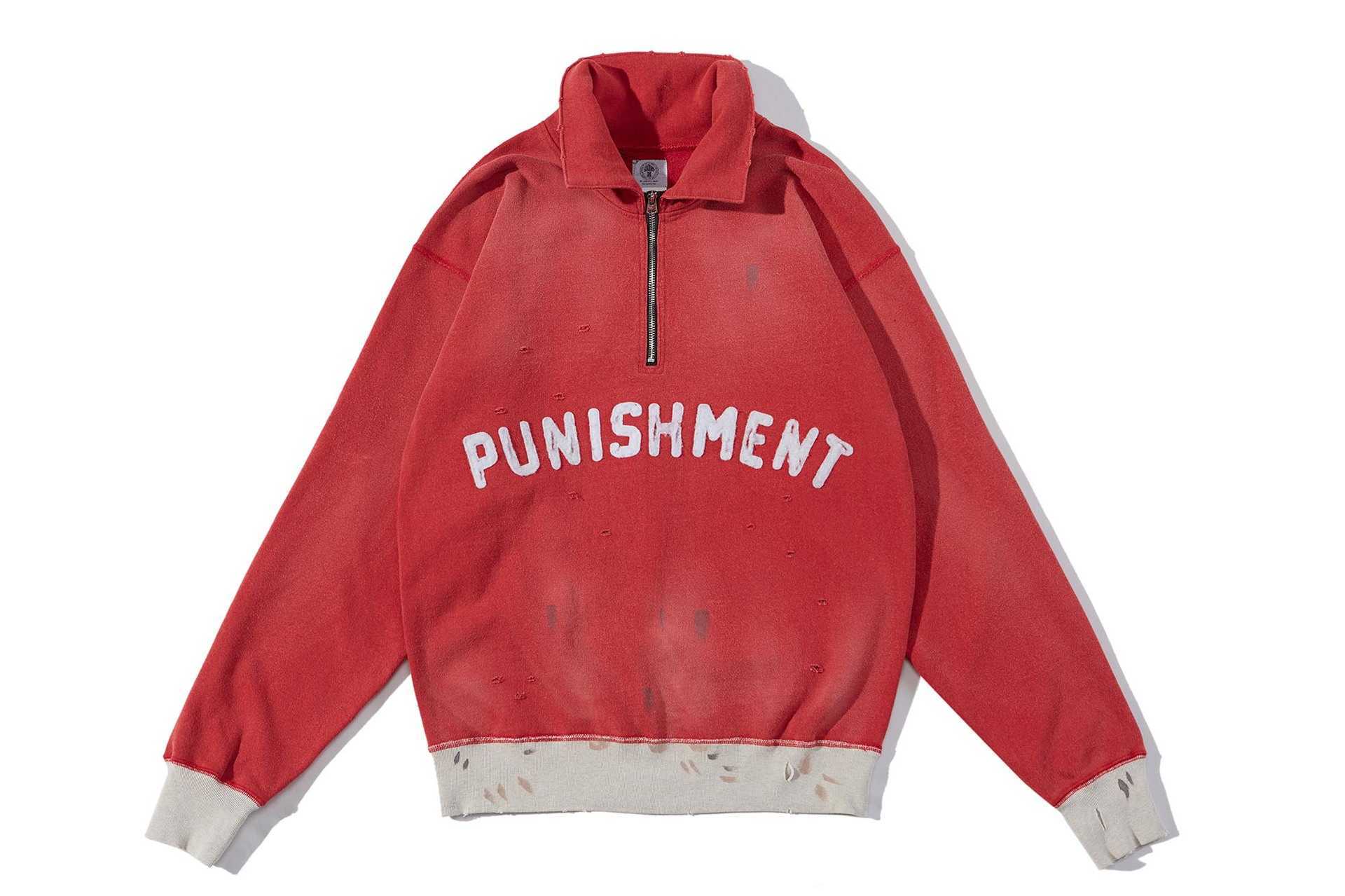 

Men' Hoodies Saint Limited letter embroidery, rotten and old hand-painted half zipper sweater, Style one