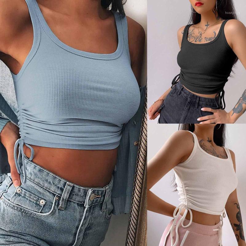 

Women' Blouses & Shirts 2022 Summer Camis Blouse Sexy Tanks Casual Fashion Solid O-neck Exposed Navel Slim Camisole Female Top Blusas Mujer, Blue