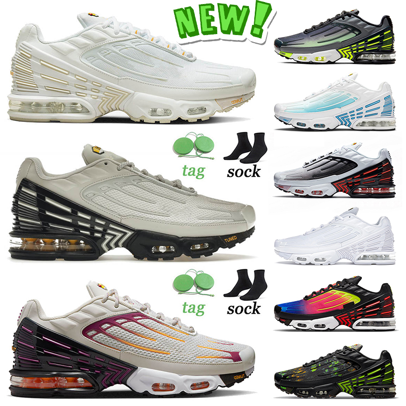 

Authentic TN 3 Tuned Plus III Running Shoes Yellow Bone Black Neon Laser Blue Triple White Rainbow Crater Obsidian Purple Grey Bordeaux Mens Women Trainers Sneakers, B30 multi white 39-46