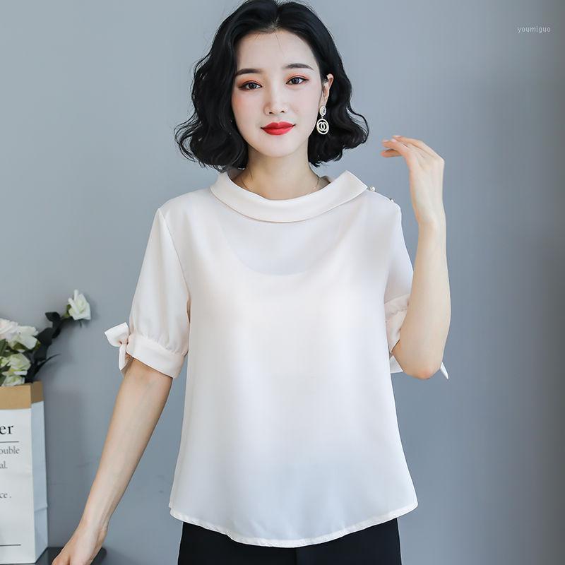 

Women's Blouses & Shirts Women Blouse Chiffon Short-Sleeved Top Summer Loose Blusas Ropa De Mujer, Apicot