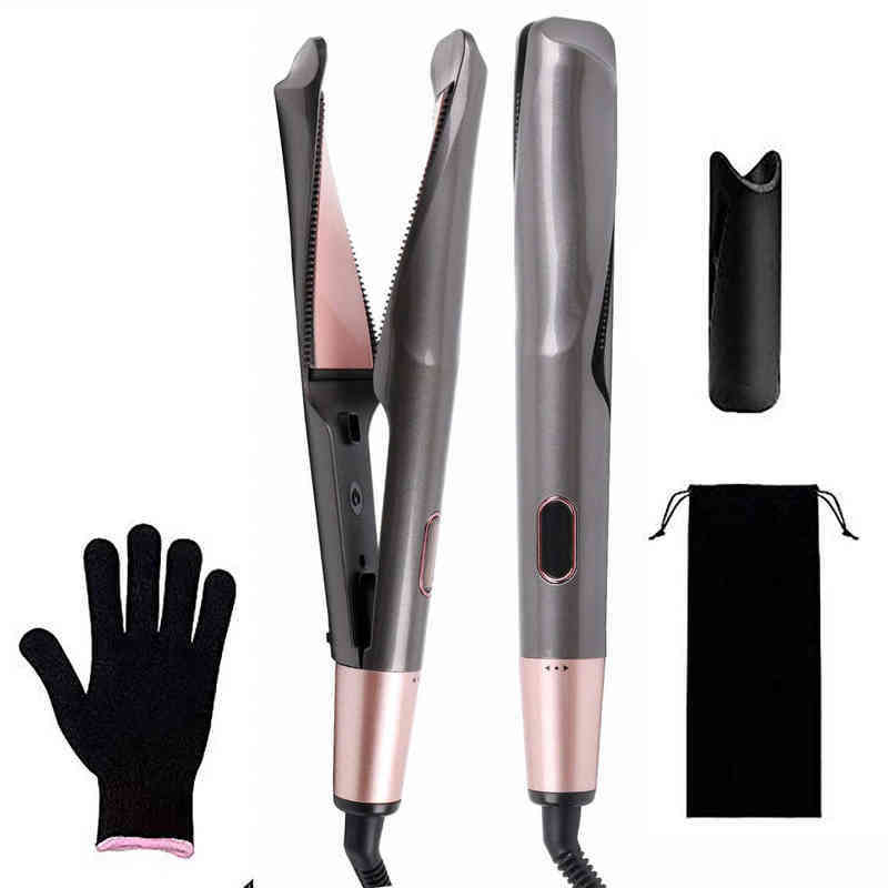 Coiffure à cheveux 2 en 1 Curl et confiance droite chauffage rapide à lisser les lisseurs Tourmaline outil de style litre twist iron 220304