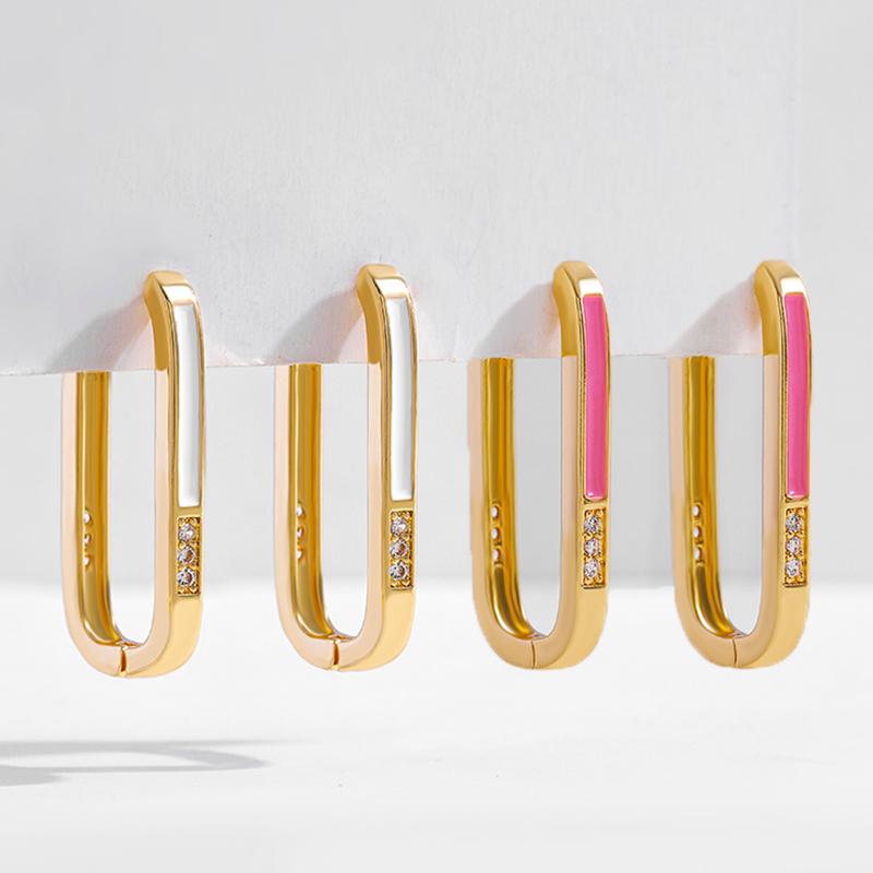

Hoop & Huggie Enamel Color Geometric U-Shape Earrings For Women Exquisite Zircon CZ Ear Buckle Huggies Fashion Jewelry GiftHoop