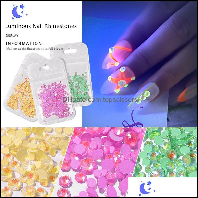 

Nail Art Decorations Salon Health Beauty 1 Pack Luminous Rhinestones Ss6-20 Mixed Size Fluorescent Drill Flat Back 3D Nails Drop Delivery