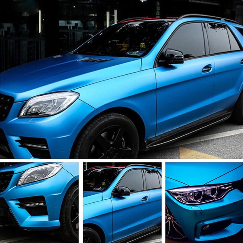 

Titanium Blue Satin Chrome Matte Vinyl Wrap With Air Bubble Matt Metallic Film Wrapping For Car Covering Foil Sticker 1.52x20297f