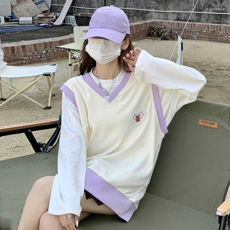 

Women's Vests Sleeveless Vest Knitted Sweater Embroidery Jumper Women Autumn Sweet V-neck Waistcoats Femme Plus Size 4XL X63 Stra22