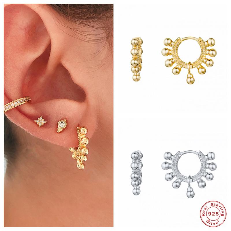 

Hoop & Huggie Aide 925 Sterling Silver Luxury Beads Earrings 8.5mm Circle Loops Piercing Pendiente Rock Punk Party Wedding Jewelry GiftHoop