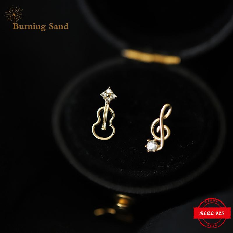 

Stud Real 925 Sterling Silver Fashion Asymmetric Guitar Music Notes Earring For Women Wedding Minimalist JewelryStud