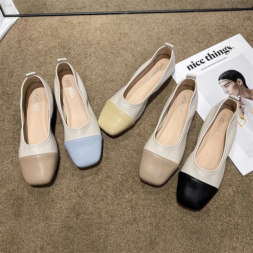 

Sepatu Datar Ujung Persegi Warna Permen Desainer Mules Pantofel Dasar Putih Kasual Wanita Slip On Kulit PU Flat Balet Baru 220614, Blue