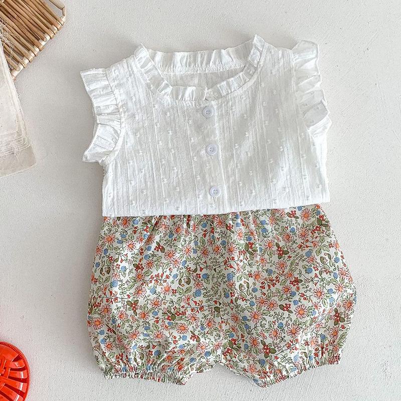 

Clothing Sets Summer Born Baby Girls Clothes Suit Cotton Sleeveless Shirt Floral Print Shorts Toddler SetsClothing, Gz99 beige white