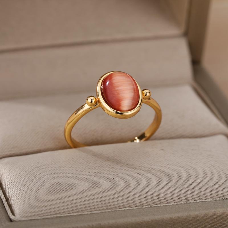 

Wedding Rings Oval Opal For Women Gold Silver Color Stainless Steel Female Engagement Ring JewelryWedding