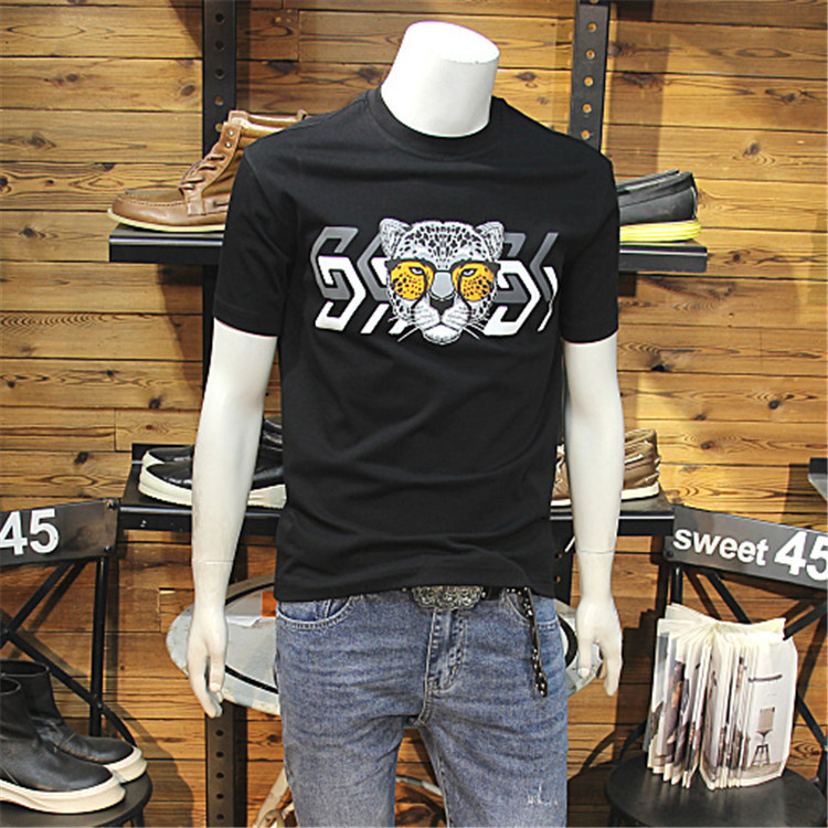 2022 Nouveau Design T-shirts pour hommes Tête de tigre Impression Tees Homme Slim Casual Bottom Super Edge Manches courtes Col rond Multicolore R