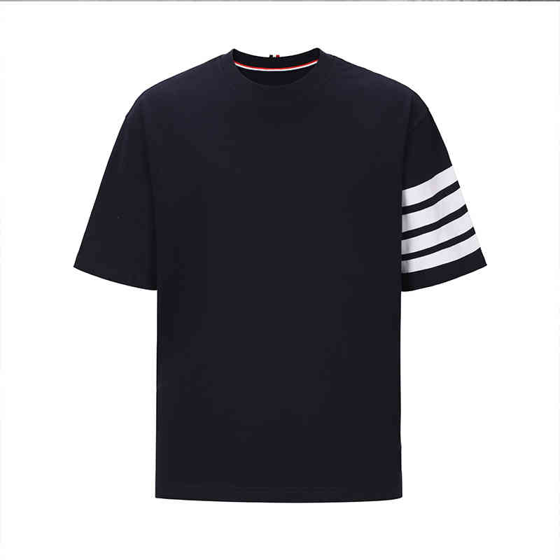 

Tb Thom Oversized T-shirt 2022 Summer Luxury Brand Top Pure Cotton Stripes Navy Blouse Korean Design Harajuku T-shirts, Blue