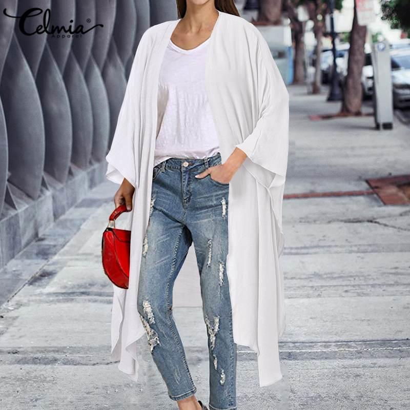 

Women' Blouses & Shirts Long Kimono Celmia Oversized Women Vintage Cardigans 2022 Summer Sleeve Casual Solid Fashion Beach Cover Up, Gray