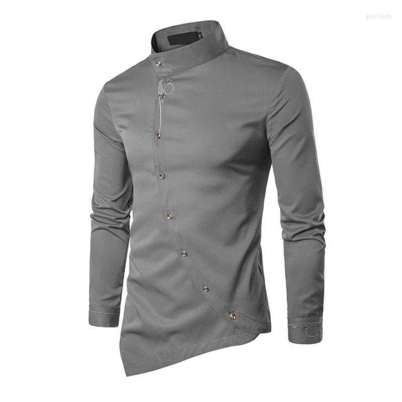 

Men's Dress Shirts Men Fashion Long Sleeved Muslim Shirt Solid Slim Fit Business Casual Irregular CamisasMen's Quin22, White