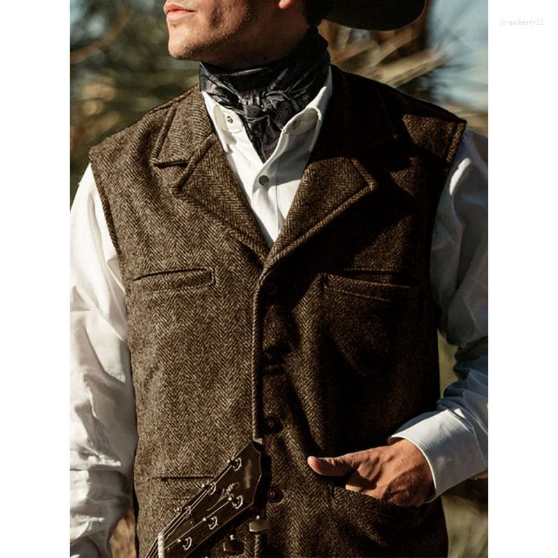 

Men' Vests Vest Herringbone Wool Wedding Groom Western Cowboy Steampunk Slim Fit Sleeveless Waistcoat Stra22, Black