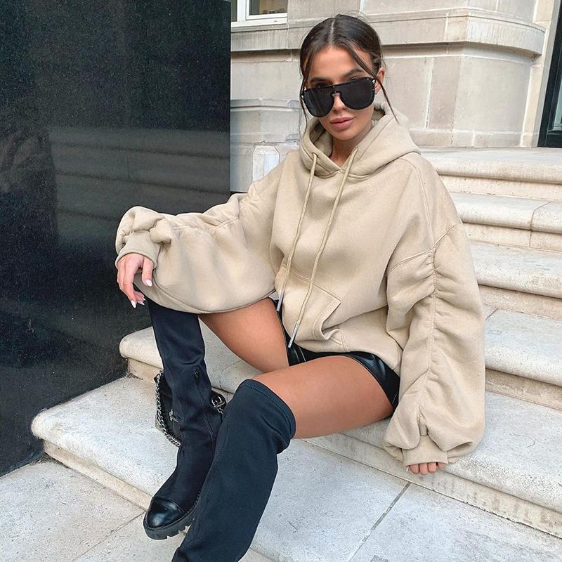 

Women' Hoodies & Sweatshirts Women Hoodie Puff Sleeve Solid Chic Hooded Pullover 2022 Autumn Oversize Streetwear Kpop Y2k Harajuku Female, Black