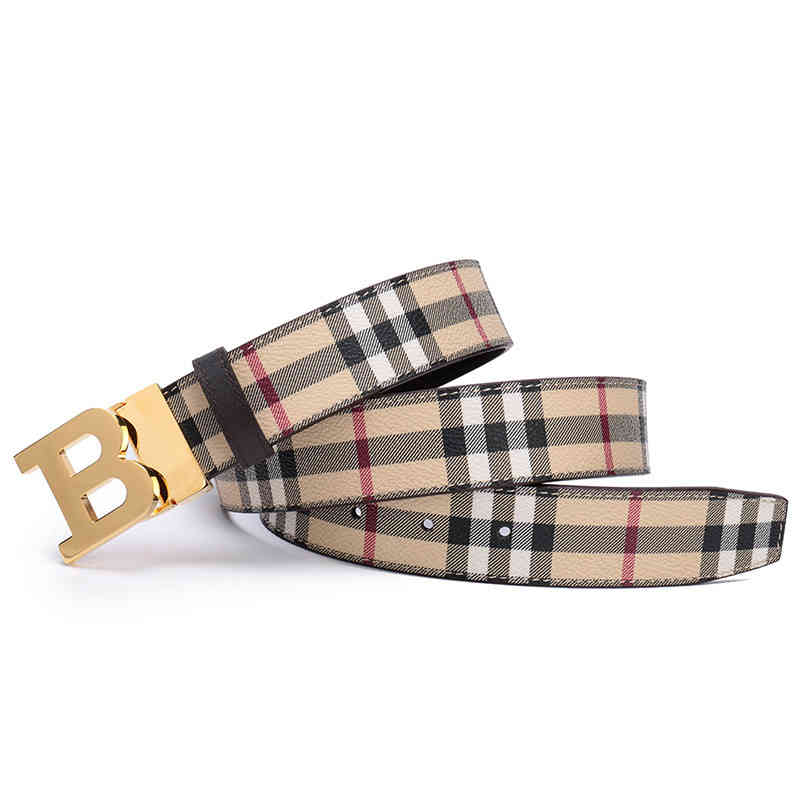 

Opa Baoliana Male and Female Lovers B-word Smooth Buckle Simple Classic Check Light Luxury Pants Belt Leather, Black