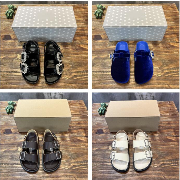 

Arizona Sandals Designer Suede Leather Sandal New Summer Beach Cork Slippers Slides Double Buckle Slide Women Flat Fashion Classic Slipper Top Quality Size 35-41, Customize