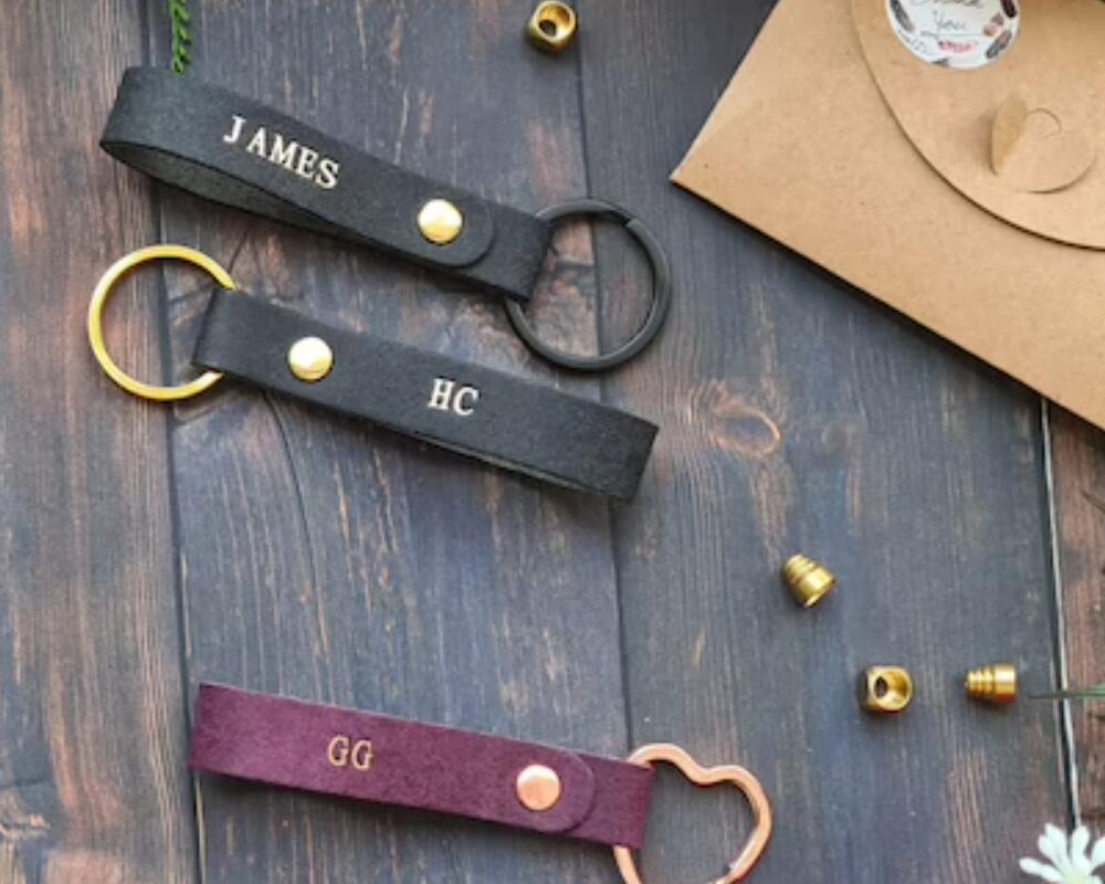 

Keychains Personalized Leather Keychain. Custom Monogrammed Keychain Wedding Favor