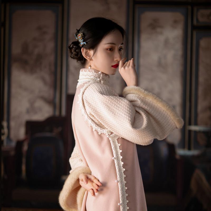 

Ethnic Clothing Pink Long Qipao Sweet Vintage Chinese Dress Hanfu Women Traditional Harajuku Robe Orientale Female Thicken Cheongsams Winter