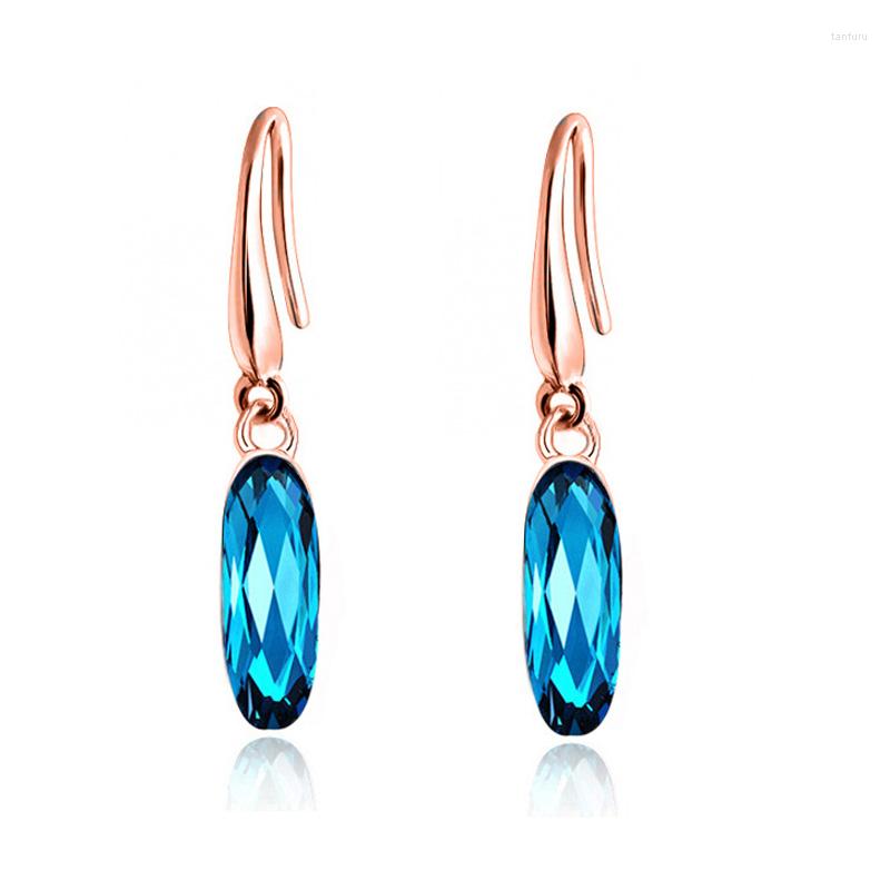 

Dangle & Chandelier Blue Crystal Earrings Silver Color Rose Gold Drop Oval Jewelry Wholesale For Women OL Girls GiftDangle
