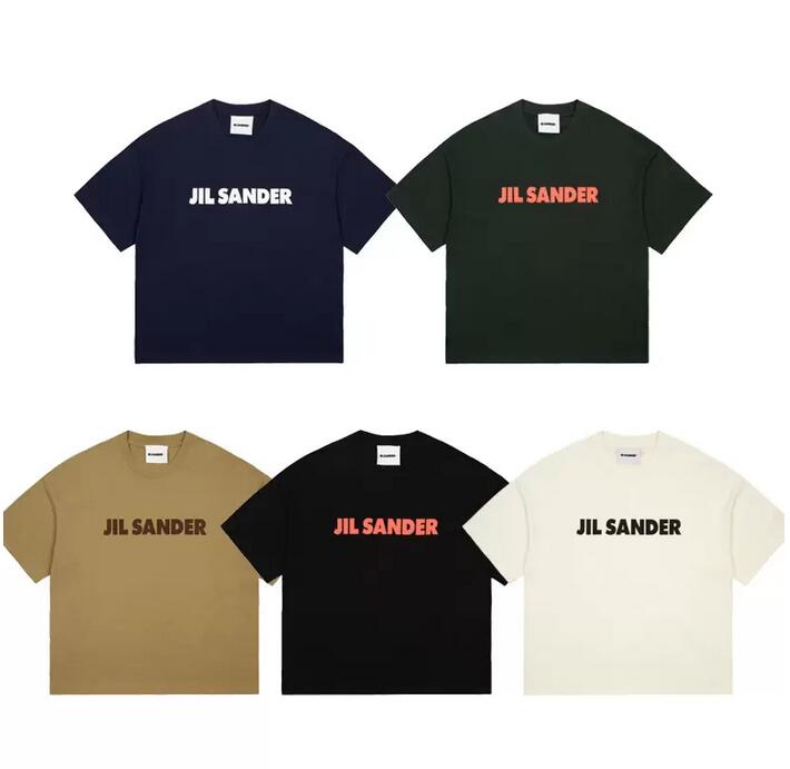 

22 SS INS Tide Brand JIL SANDER Designer Women' Men' T-Shirts Fashion High Street Letter Print T-Shirt Tops Hip Hop short sleeved Loose Casual Tee, Beige