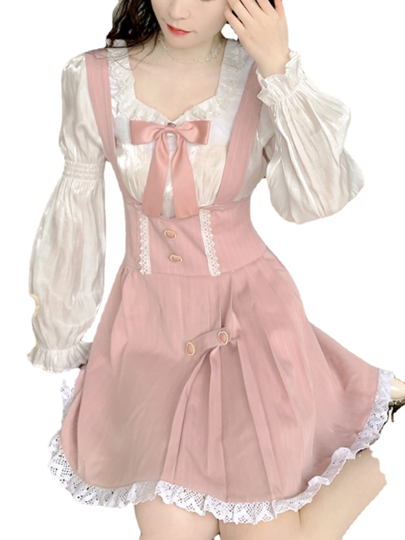 

Summer Pink Korean Sweet Dress Women Lace Japanese Kawaii Cute Party Mini Dresses Casual Elegant Suspender Dress Female New