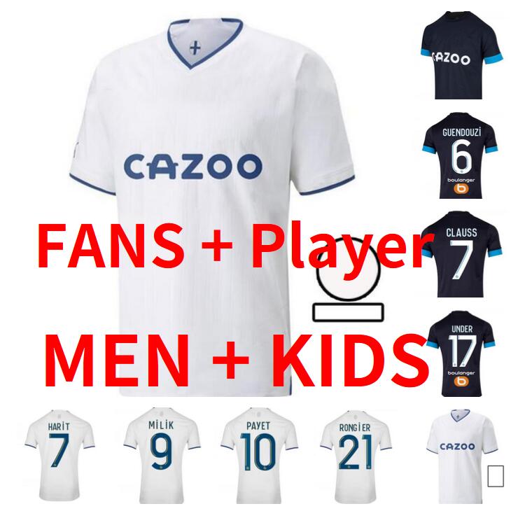 

22 23 Olympique De Marseilles soccer jerseys 2022 2023 GUENDOUZI GERSON MILIK CLAUSS BAKAMBU maillot foot football shirt PAYET KONRAD men kids Player version, 22/23 4th