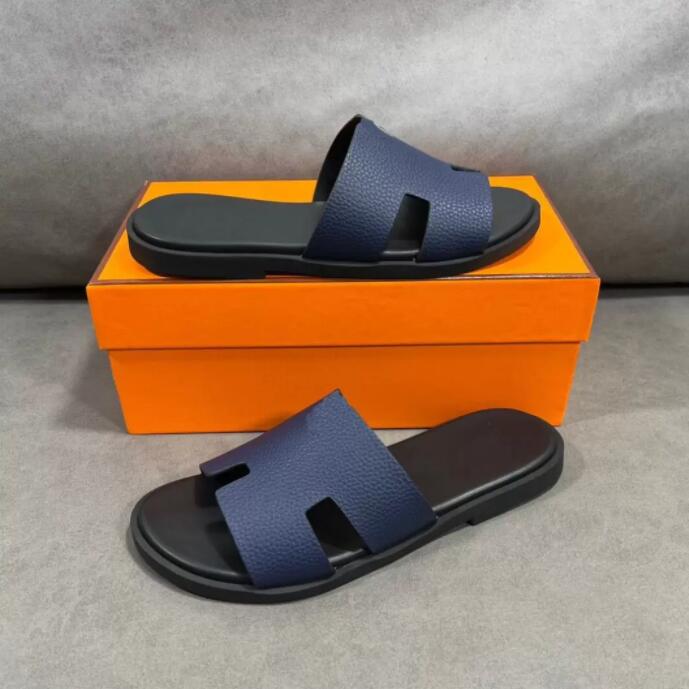 

2022 Elegant Summer Izmir Sandals Shoes Men Calfskin Leather Slip On Flip Flops Wide Slippery Flat Comfort Casual Walking Gentleman