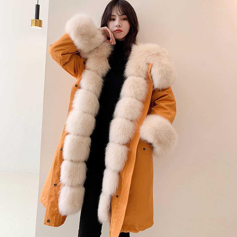 

Women' Fur & Faux Natural Rex Women Coat Long Winter Fashion Big Hair Collar Parka Jacket Female Outerwear Warm, Beige