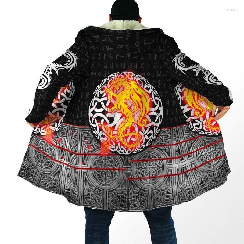 

Men' Wool & Blends Viking Wolf Dragon Tattoos Cross All Over 3D Printed Thick Warm Hooded Cloak For Men Windproof Fleece Unisex Casual-3 Fr, D374