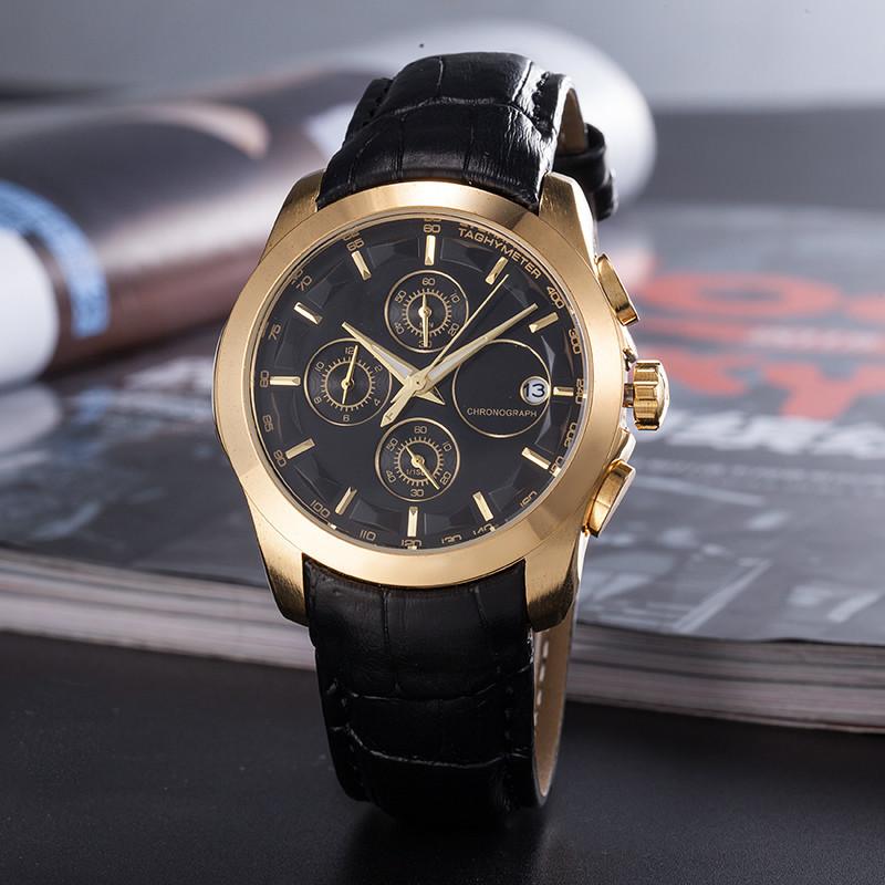 

Wristwatches 100% Functions Top Brand Fashion Leather Quartz Wristwarch Sport Men Luxury Watch Clock Male Relogio Masculino